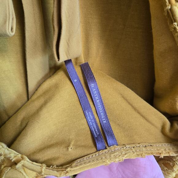 Anthropologie Ruffle Knit Mini Dress Chartreuse Bow Back Small Open Back Boho - Picture 6 of 6